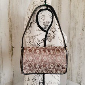 ANNE KLEIN NEW YORK LEATHER TRIMMED SHOULDER MINI BAG